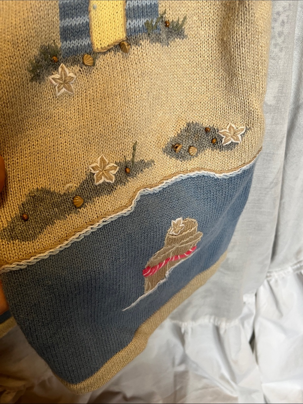 Christopher & Banks Beige Cardigan with Embroidered Detail 21”PTP - Picture 4 of 6